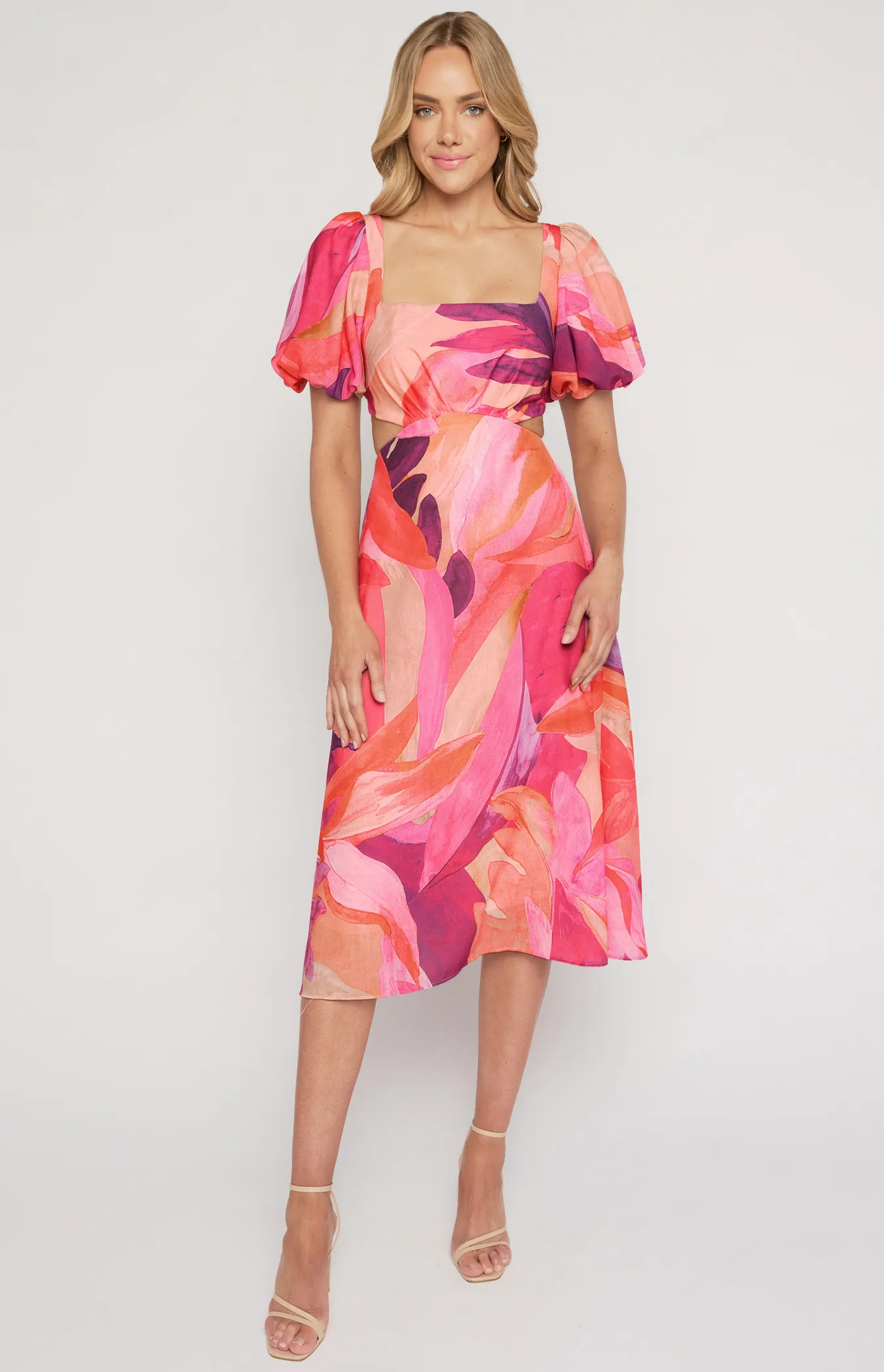 Abstract Print Midi Dress with Side Cut Out Details (SDR1249-2A)