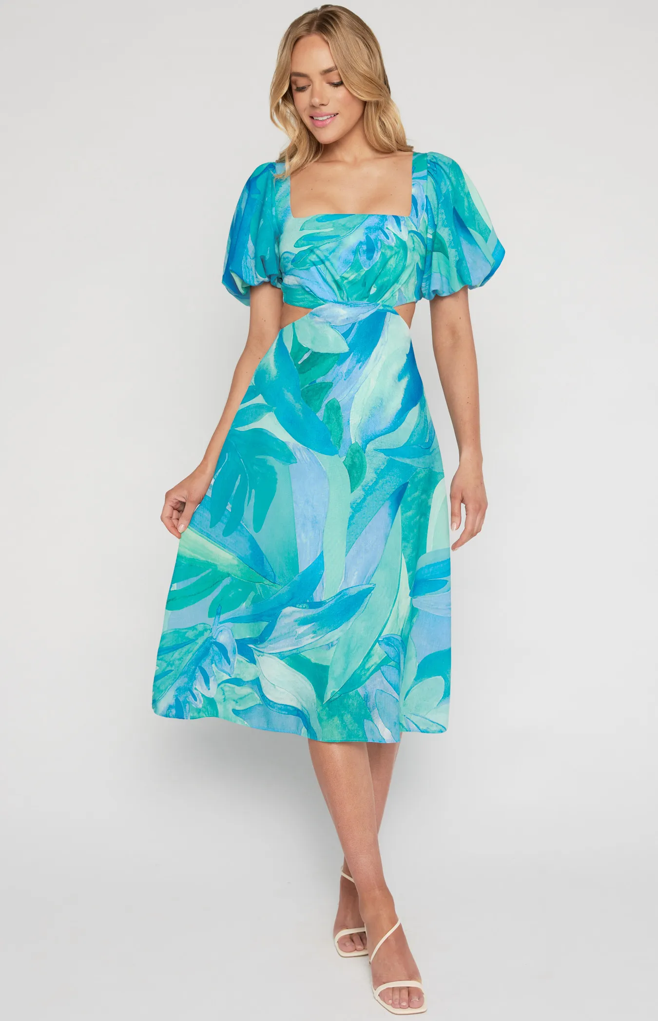 Abstract Print Midi Dress with Side Cut Out Details (SDR1249-2A)