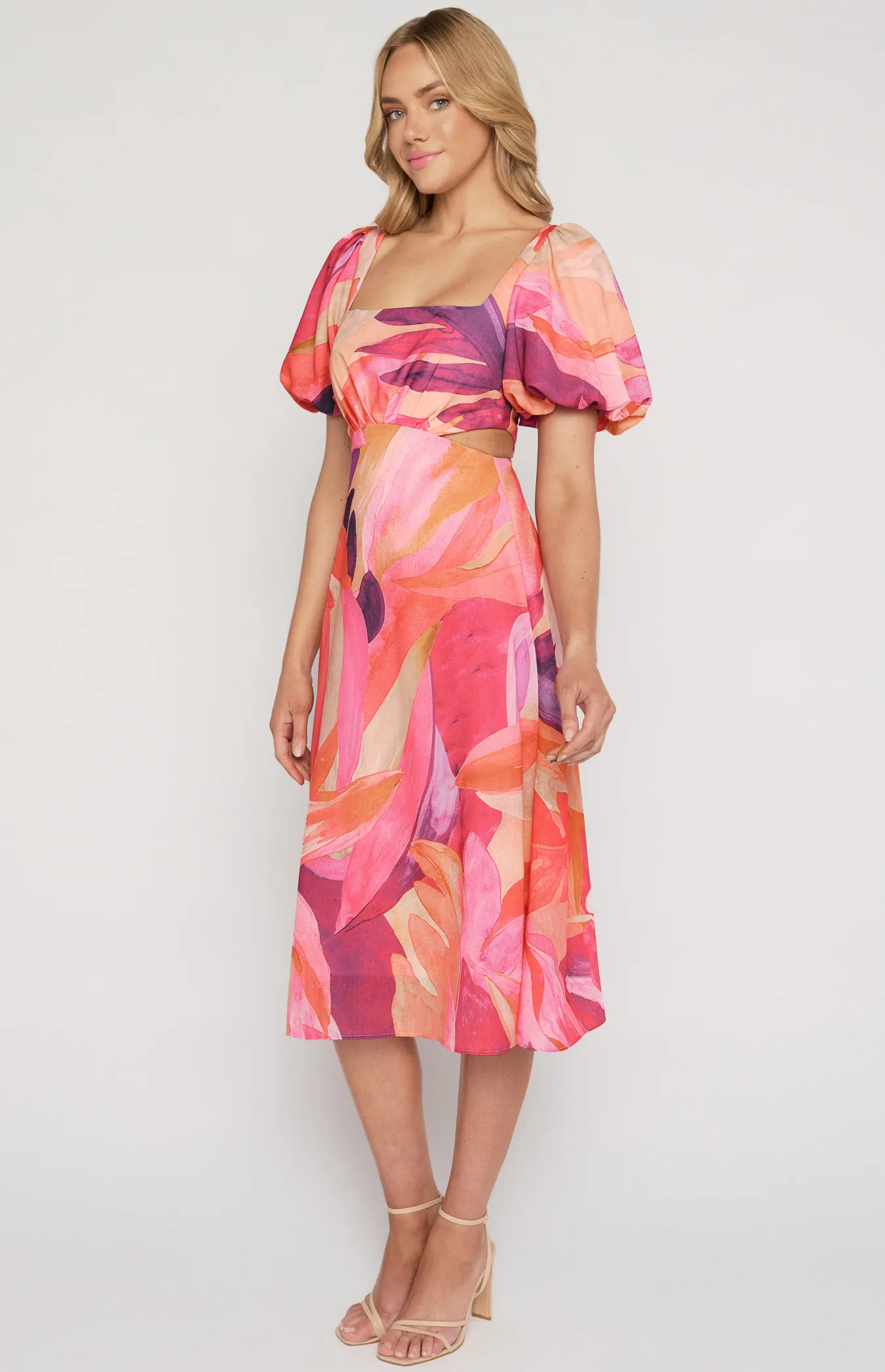 Abstract Print Midi Dress with Side Cut Out Details (SDR1249-2A)