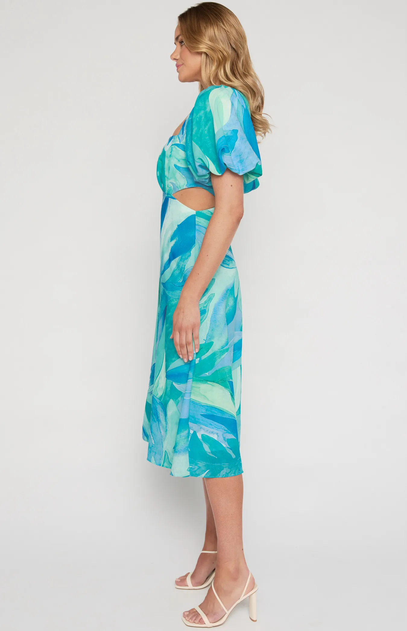 Abstract Print Midi Dress with Side Cut Out Details (SDR1249-2A)