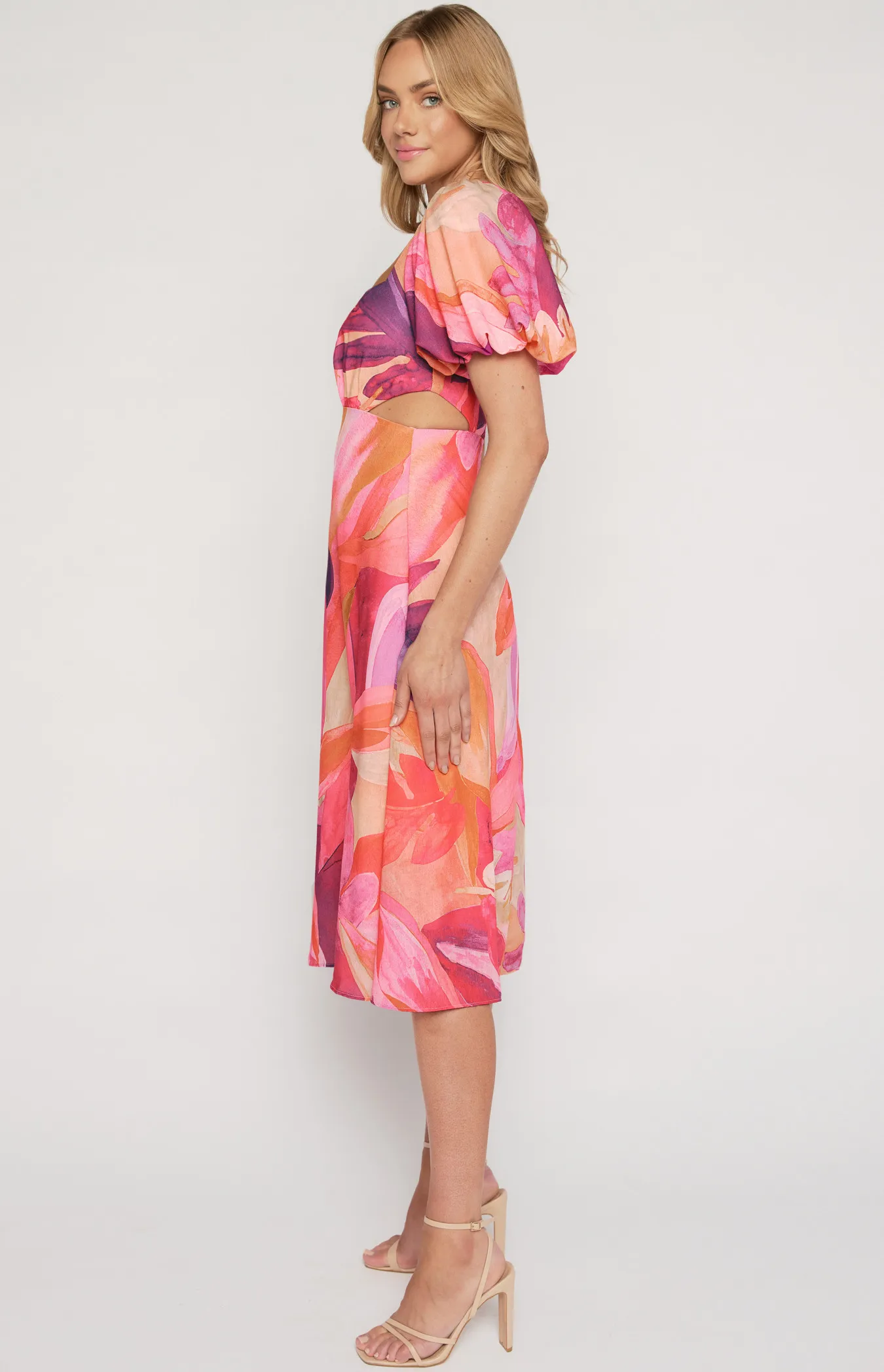 Abstract Print Midi Dress with Side Cut Out Details (SDR1249-2A)