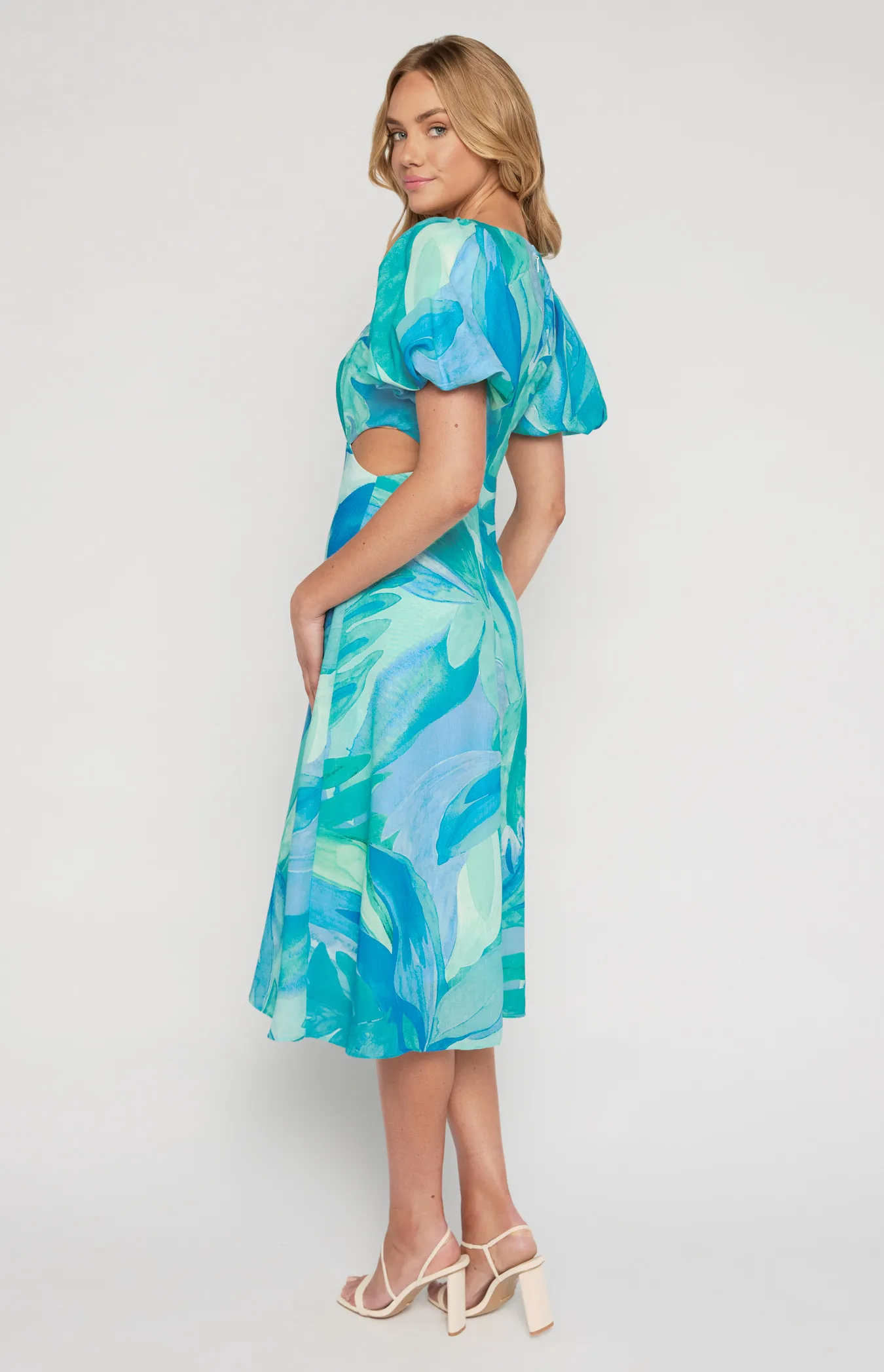 Abstract Print Midi Dress with Side Cut Out Details (SDR1249-2A)