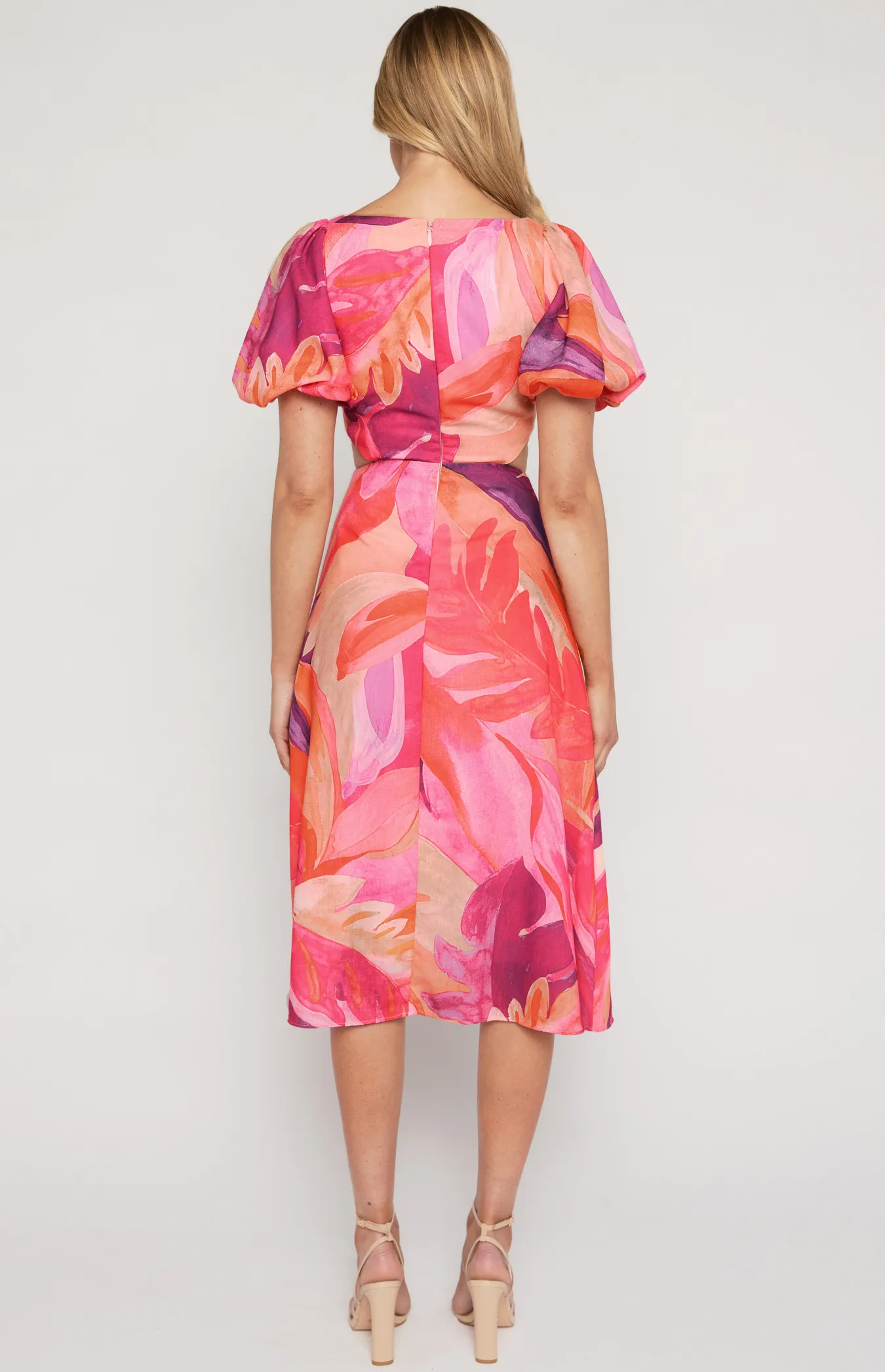 Abstract Print Midi Dress with Side Cut Out Details (SDR1249-2A)