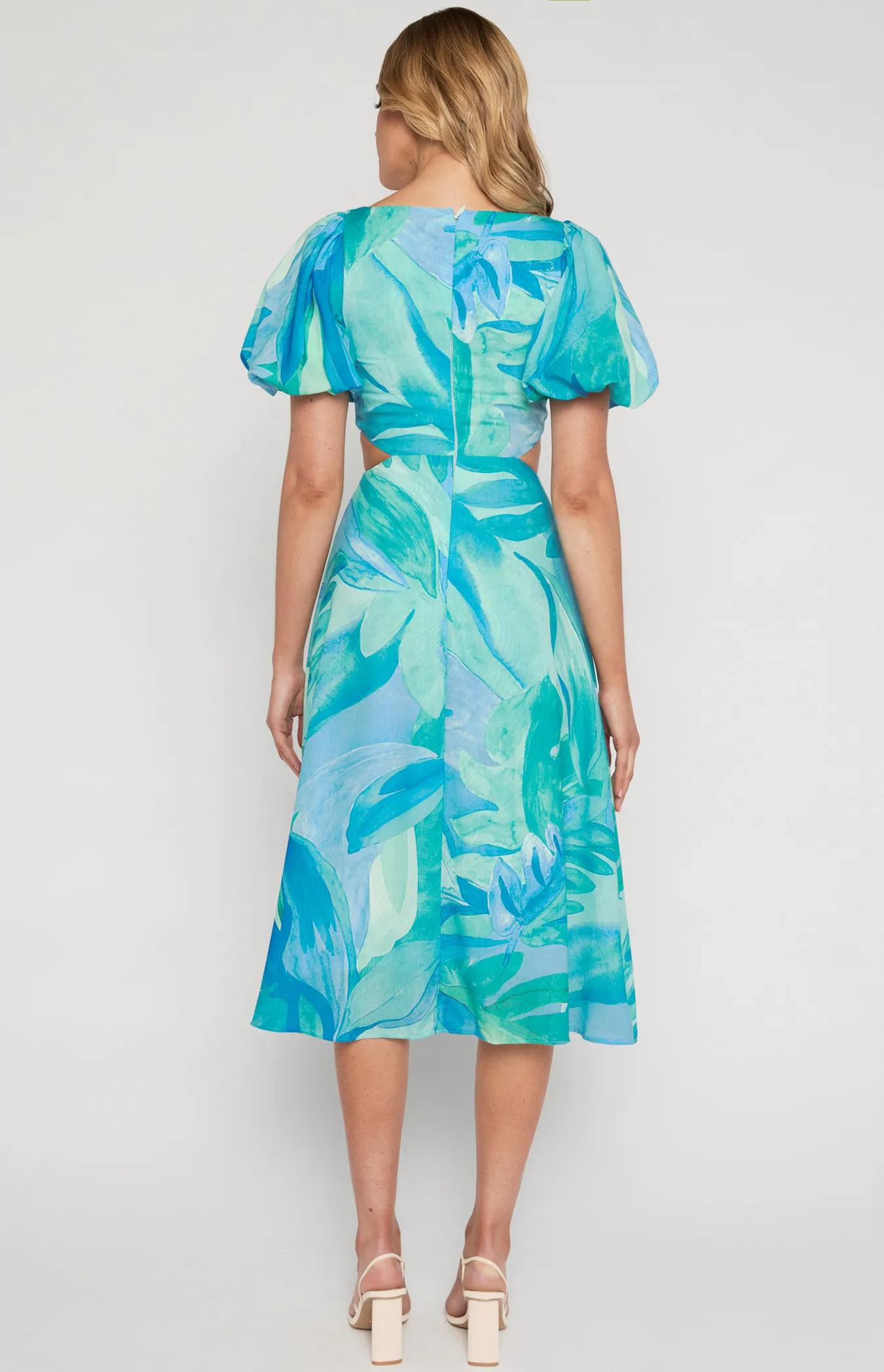 Abstract Print Midi Dress with Side Cut Out Details (SDR1249-2A)