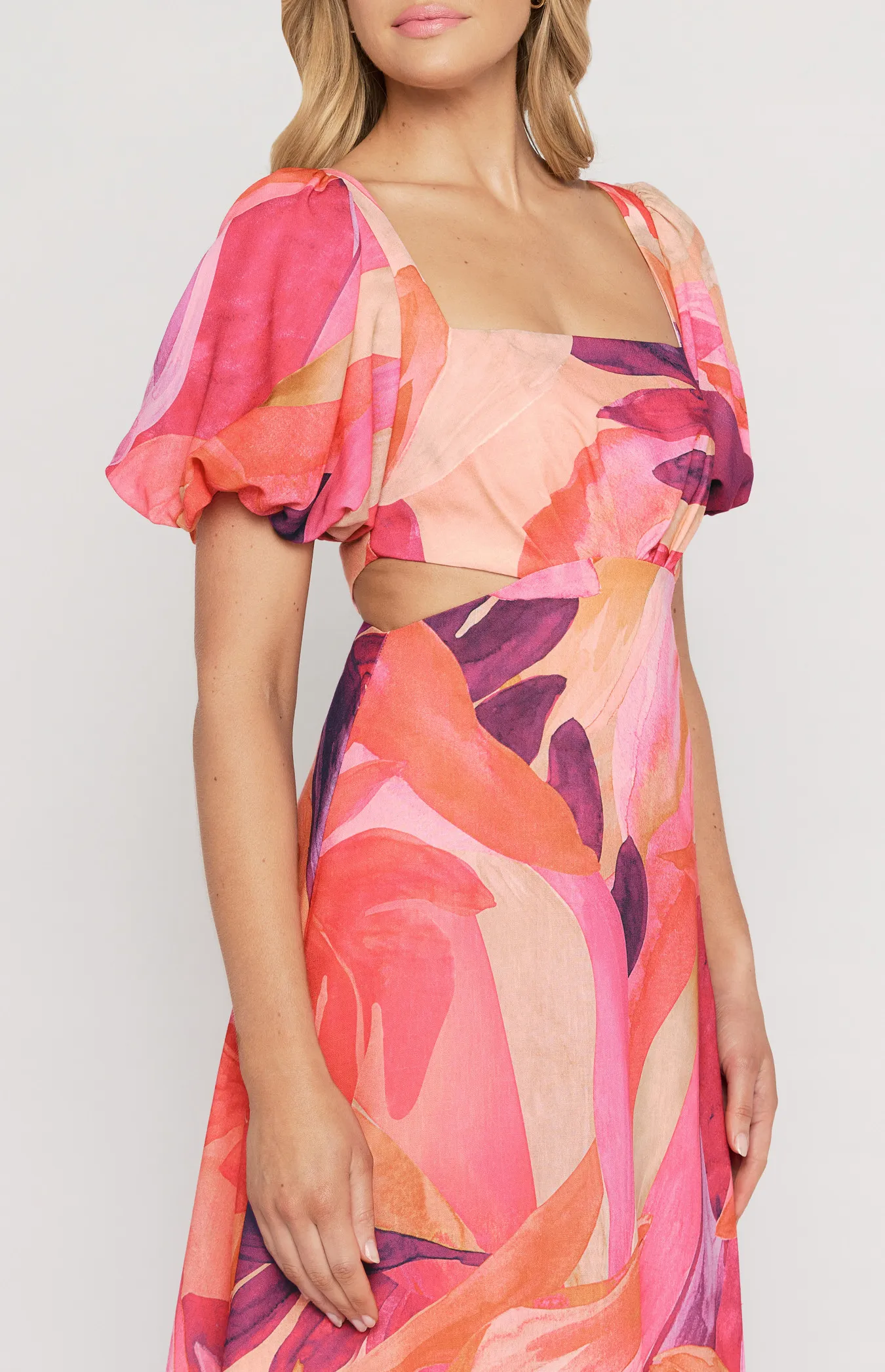 Abstract Print Midi Dress with Side Cut Out Details (SDR1249-2A)