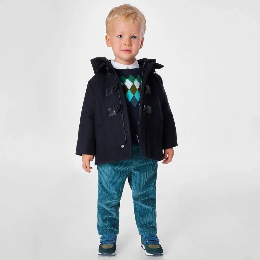 Baby Boys Blue Wool Duffle Coat