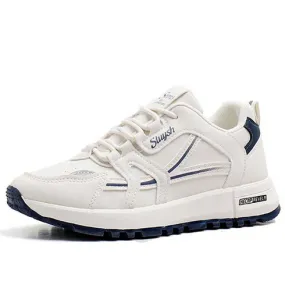 Beige blue stripe & logo print shoe sneaker