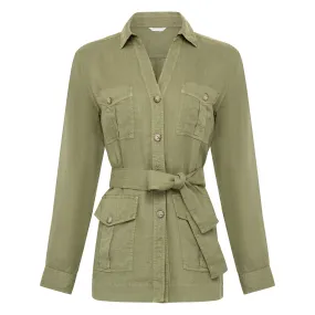 Belted Linen Shirt - Army Green