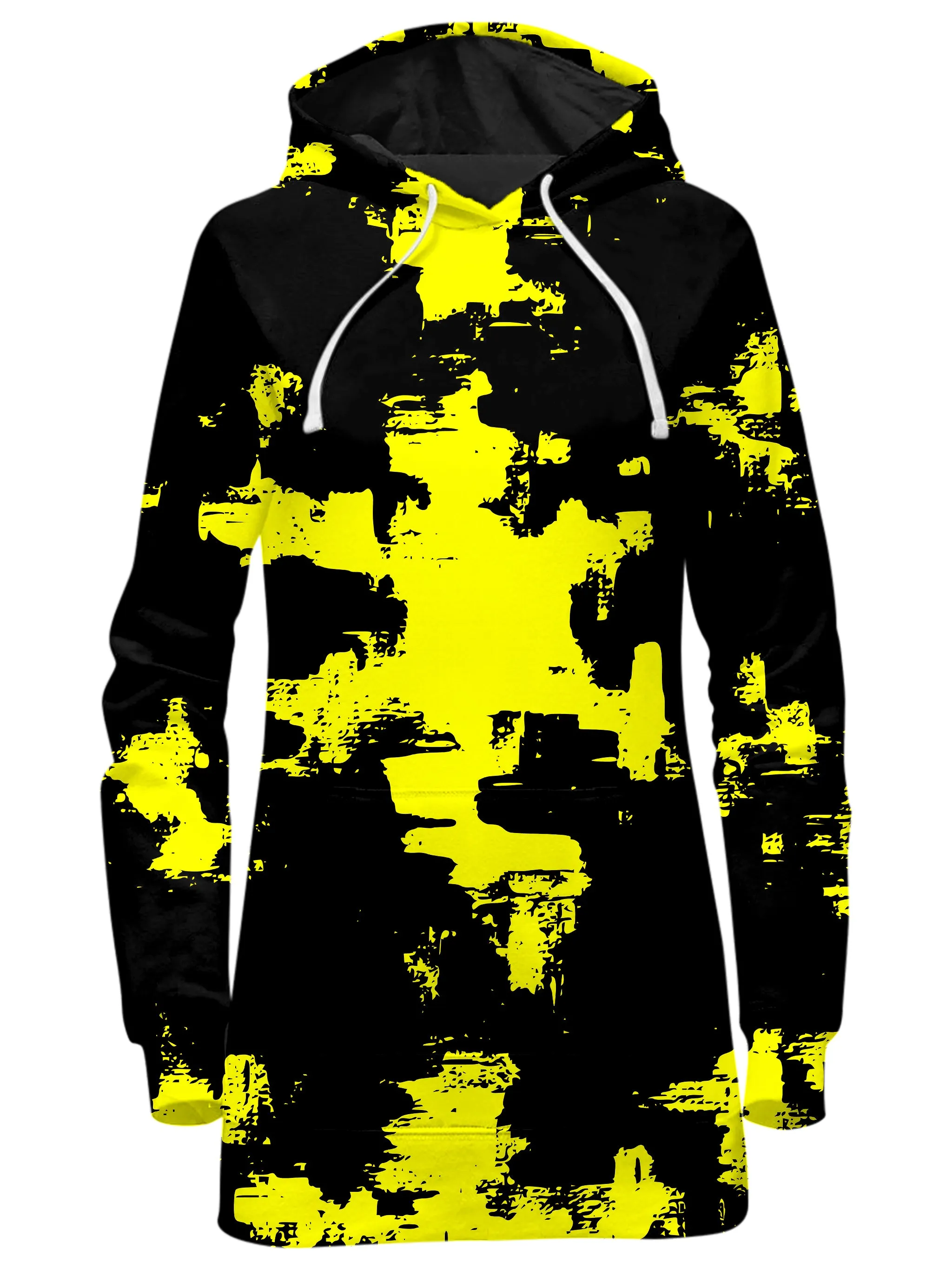 Black and Yellow Abstract Hoodie Dress and Leggings Combo