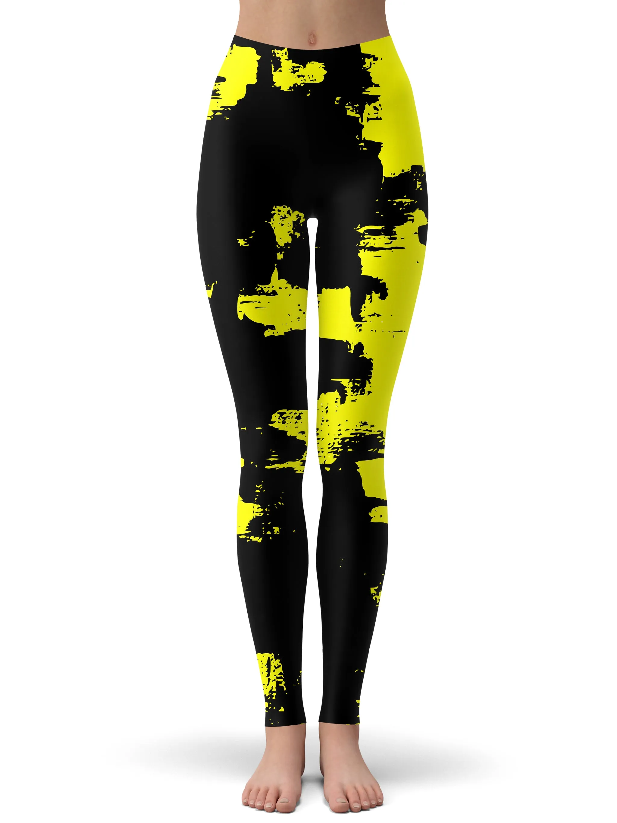 Black and Yellow Abstract Hoodie Dress and Leggings Combo