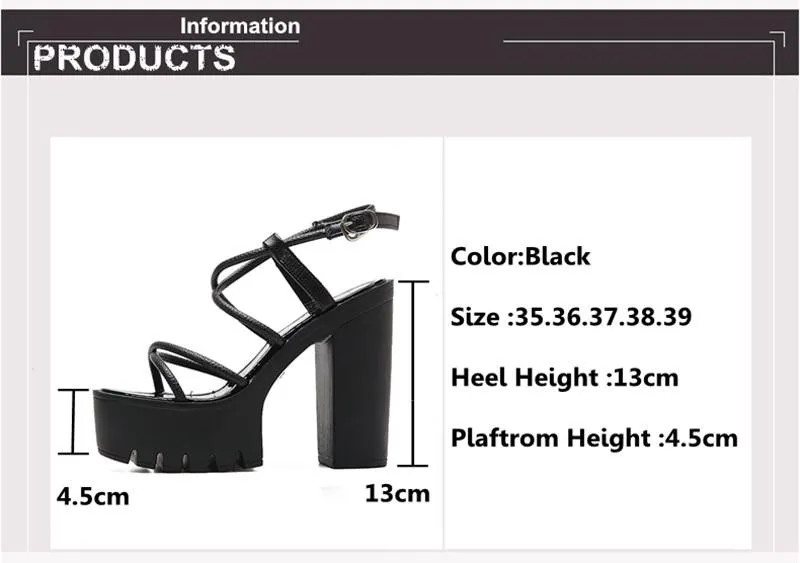 Black Rome Summer Women's Thick Platform Heel Shoes with Open Toe