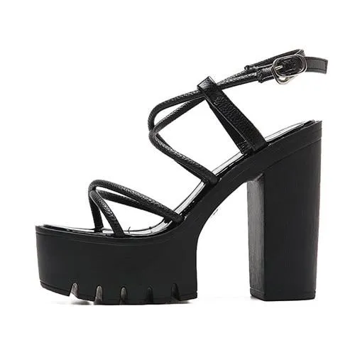 Black Rome Summer Women's Thick Platform Heel Shoes with Open Toe