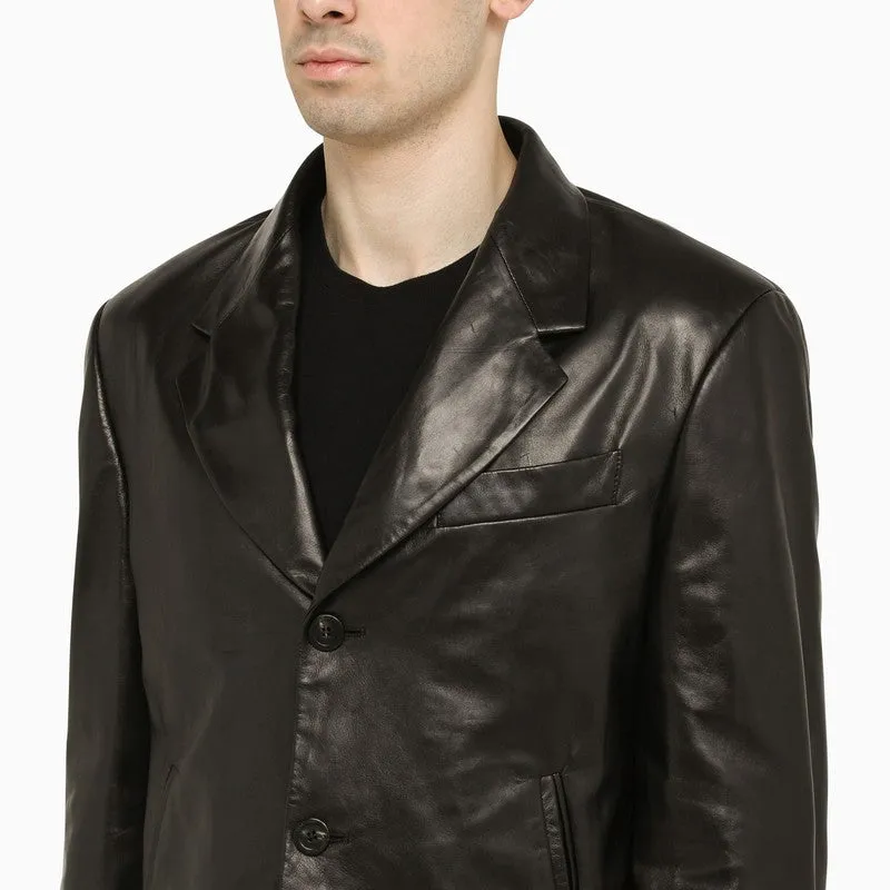 BLACK SINGLE-BREASTED LEATHER JACKET