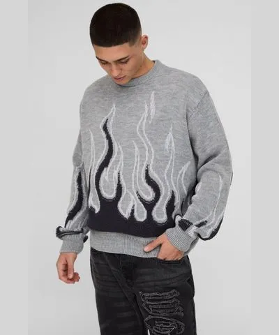 boohoo Mens Oversized Boxy Flame Textured Knitted Sweater