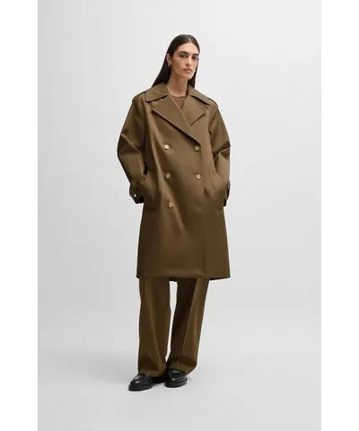 Boss Double-breasted coat in water-repellent cotton