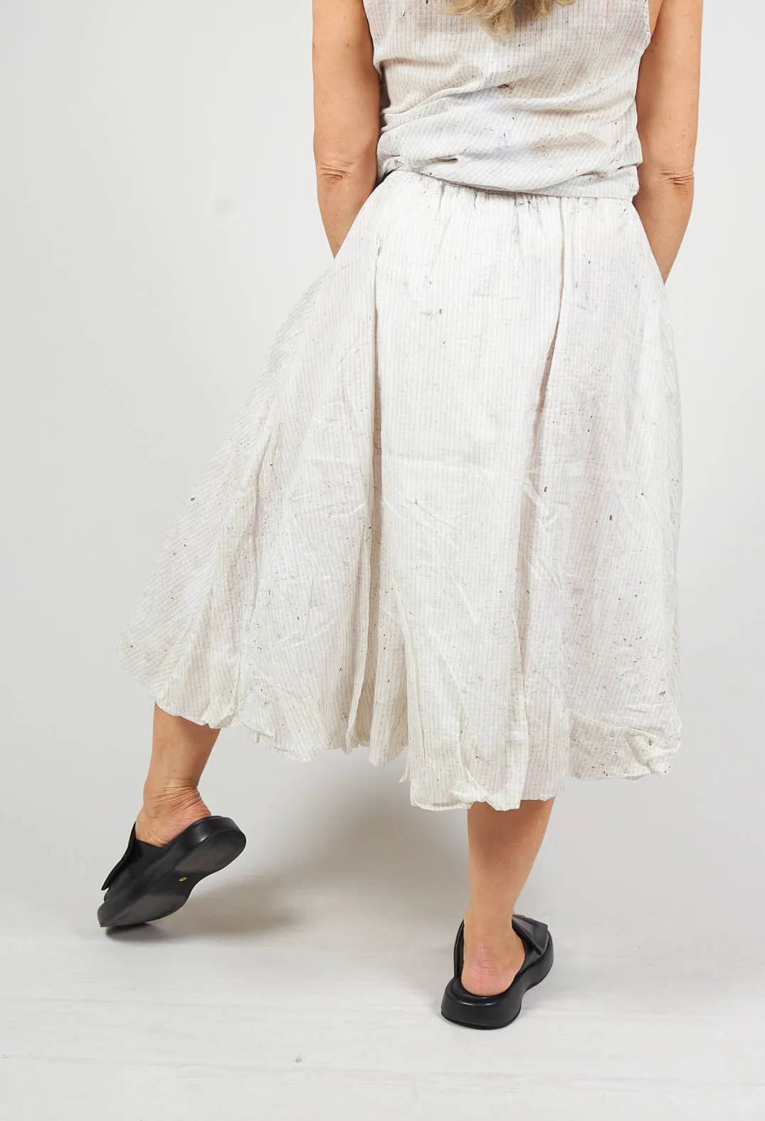 Bubble Hem Skirt with Pleat Detail in Landscape Pearl Stripe