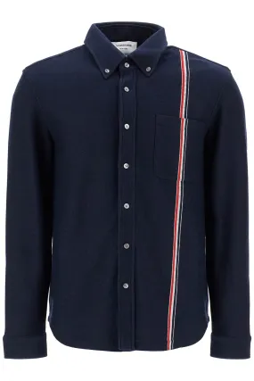 button-down overshirt in knit with tricolor MJT497A J0139 NAVY