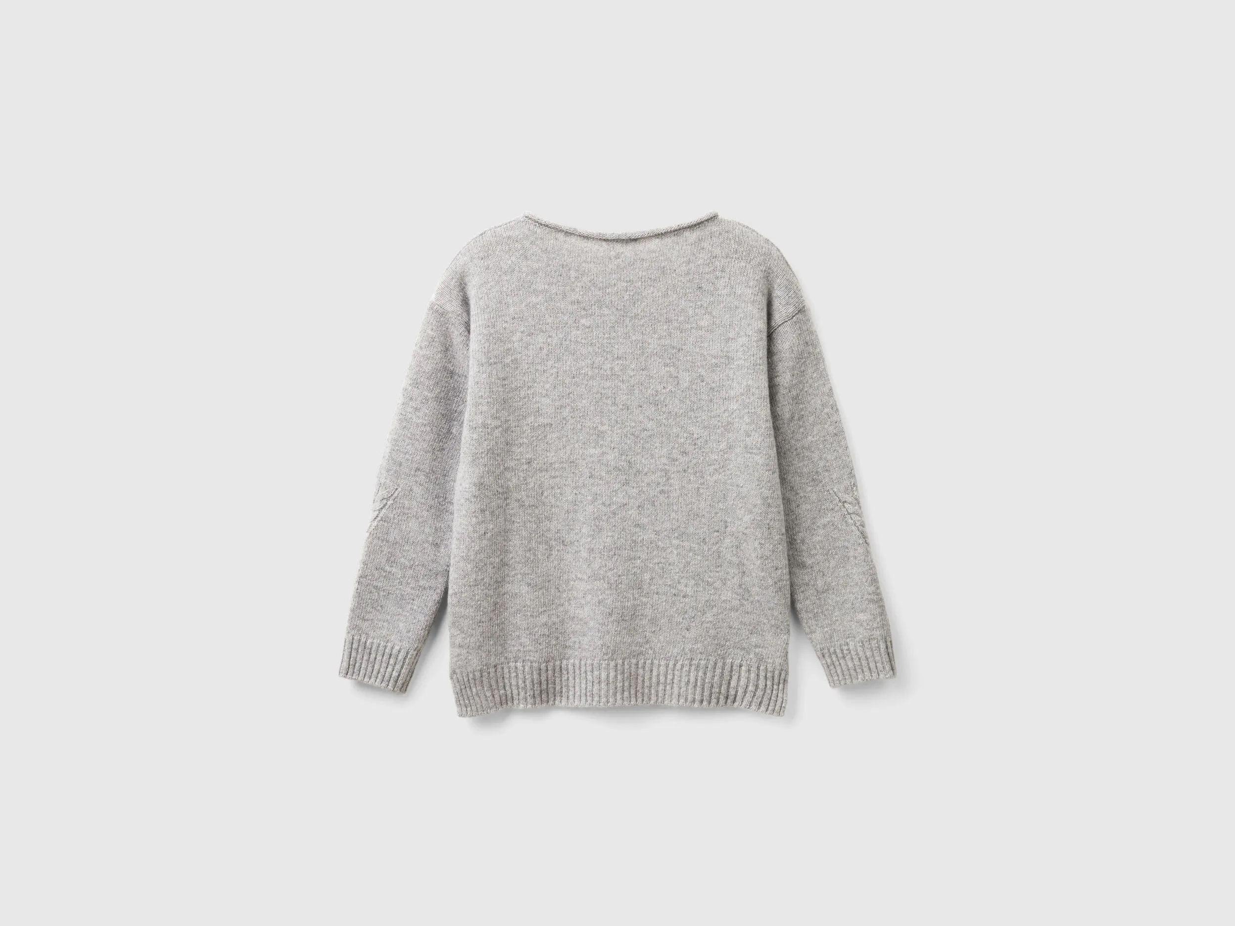 Cable knit sweater in wool blend - Light Gray | Benetton