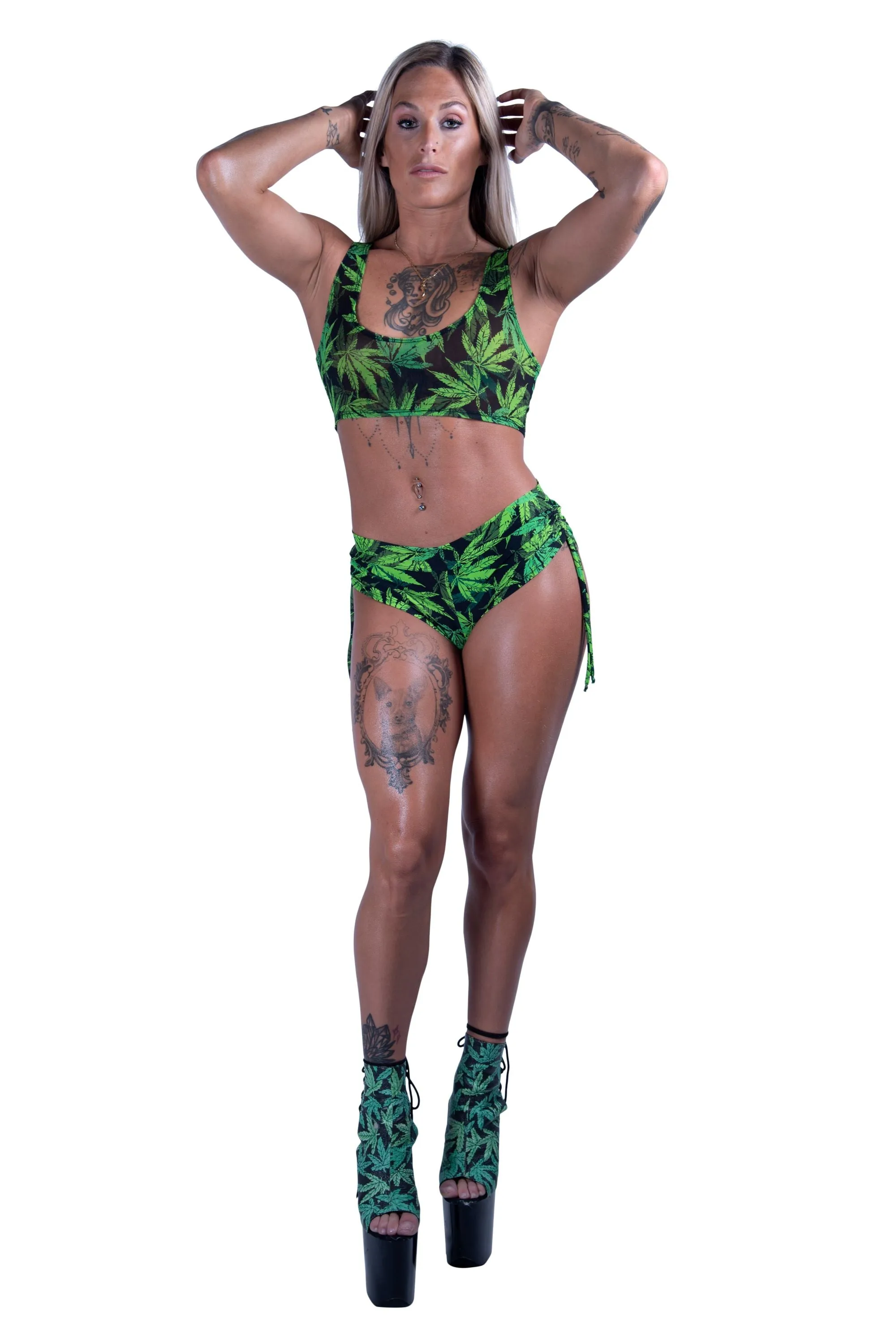 Cheeky Tie Side Marijuana Print Shorts- Sassy Assy