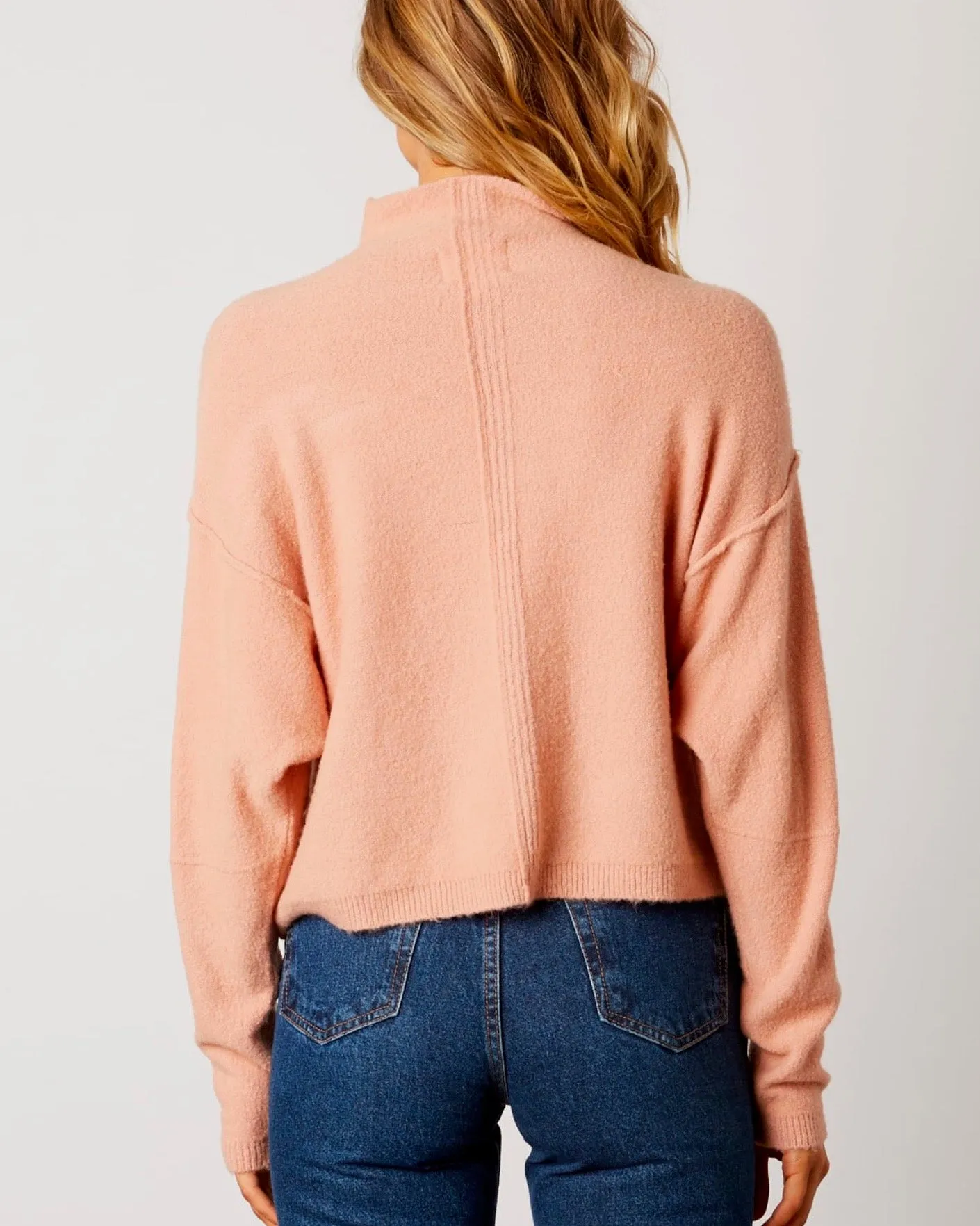 Cotton Candy LA - Mock Neck Ribbed Trim Dropped Shoulders Sweater in Blush