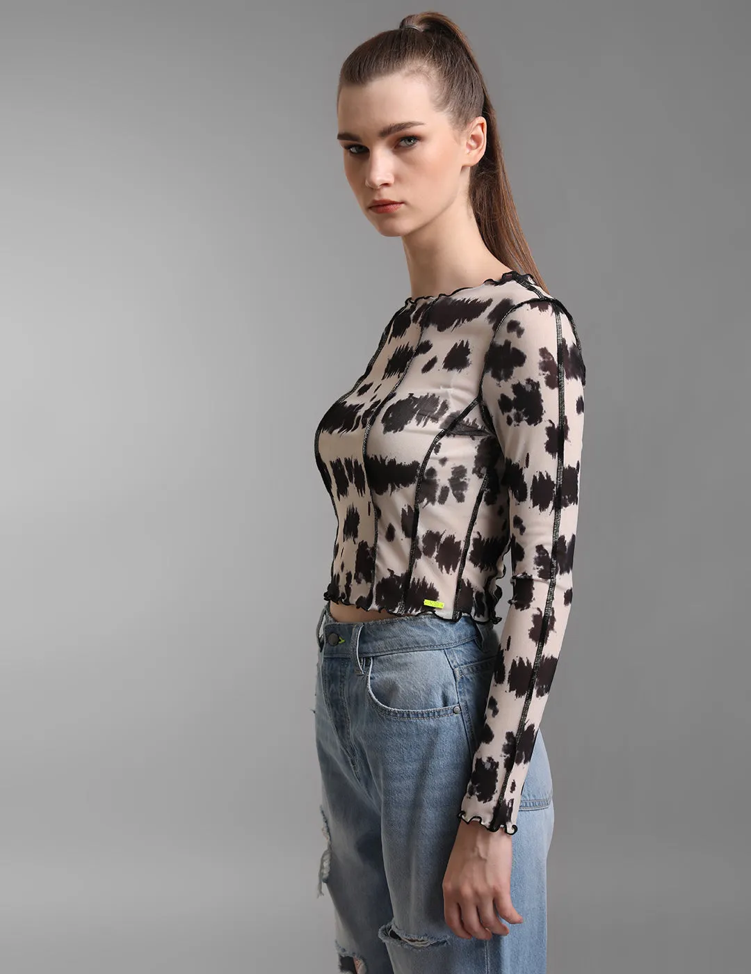 Cow Print Mesh Top