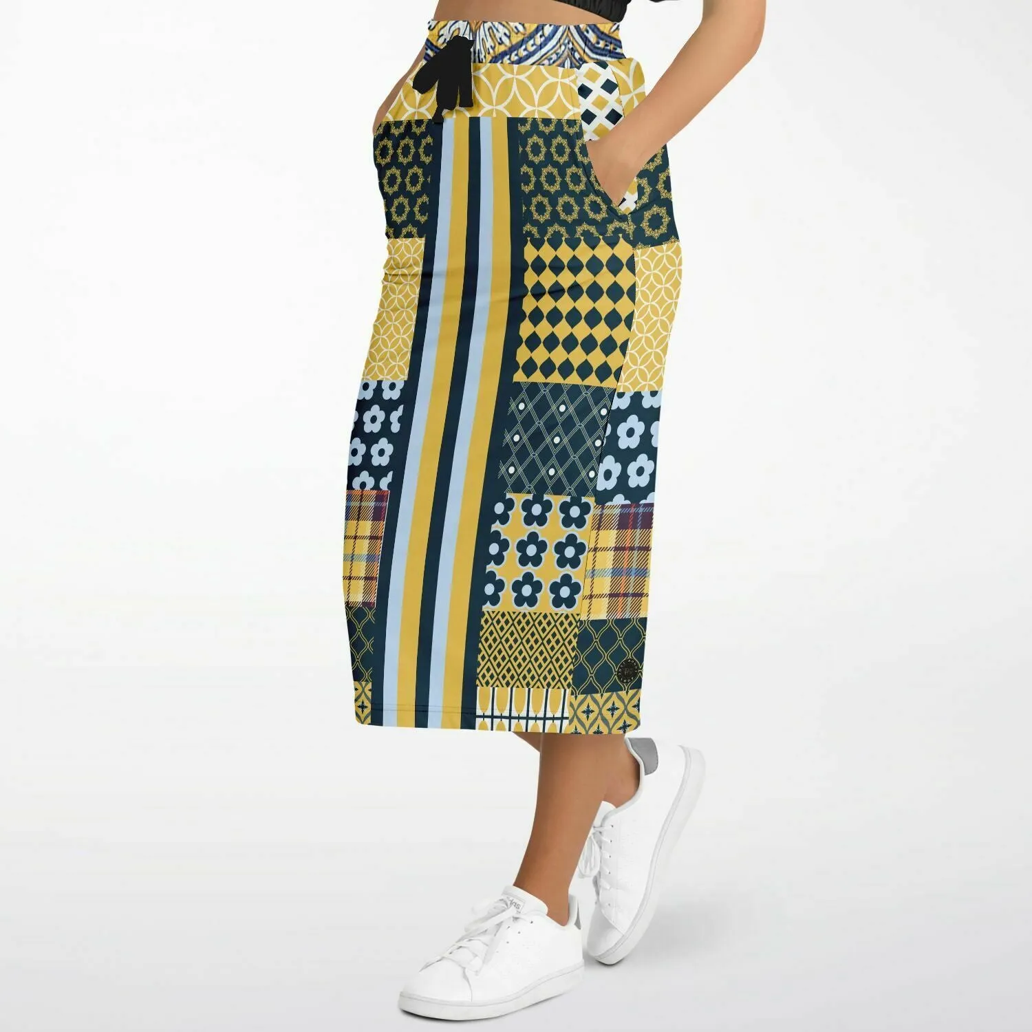 Dauphin Patchwork Stripe Eco-Poly Long Pocket Skirt