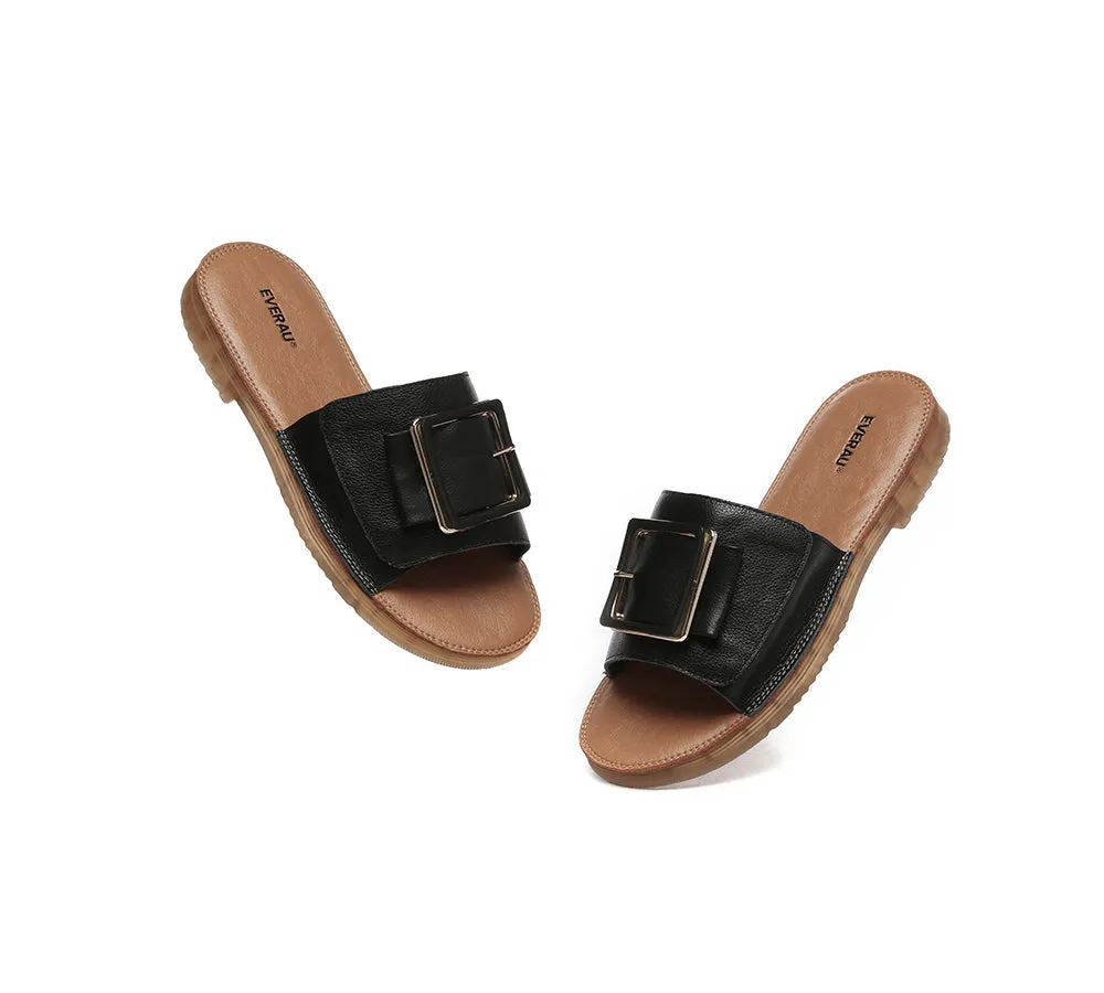 EVERAU Women Leather Buckle Top Ultra Soft Slides Bera