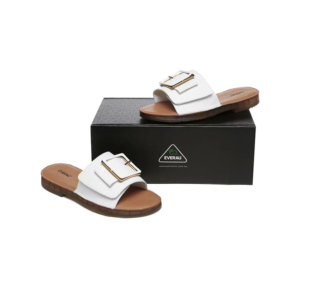 EVERAU Women Leather Buckle Top Ultra Soft Slides Bera