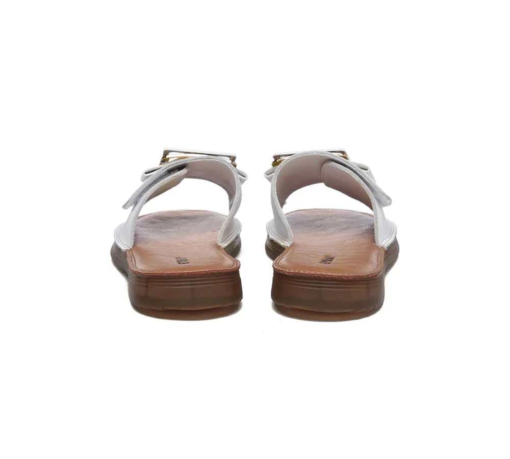 EVERAU Women Leather Buckle Top Ultra Soft Slides Bera