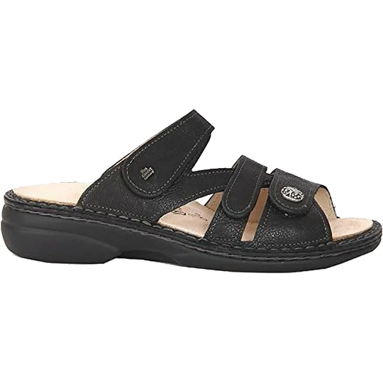 Finn Comfort Ventura Slide Sandal Soft Footbed- Black Longbeach Leather