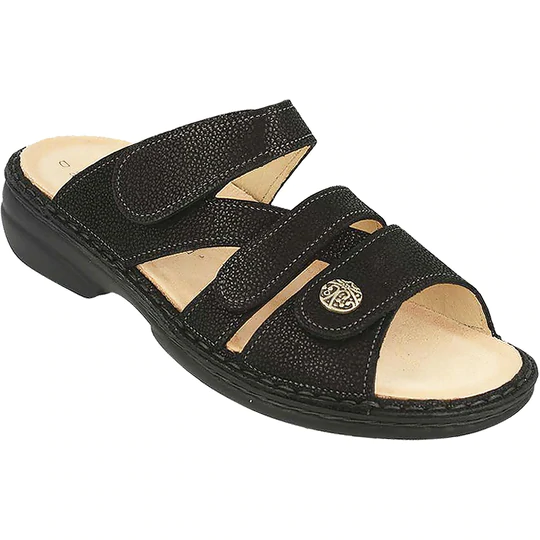 Finn Comfort Ventura Slide Sandal Soft Footbed- Black Longbeach Leather