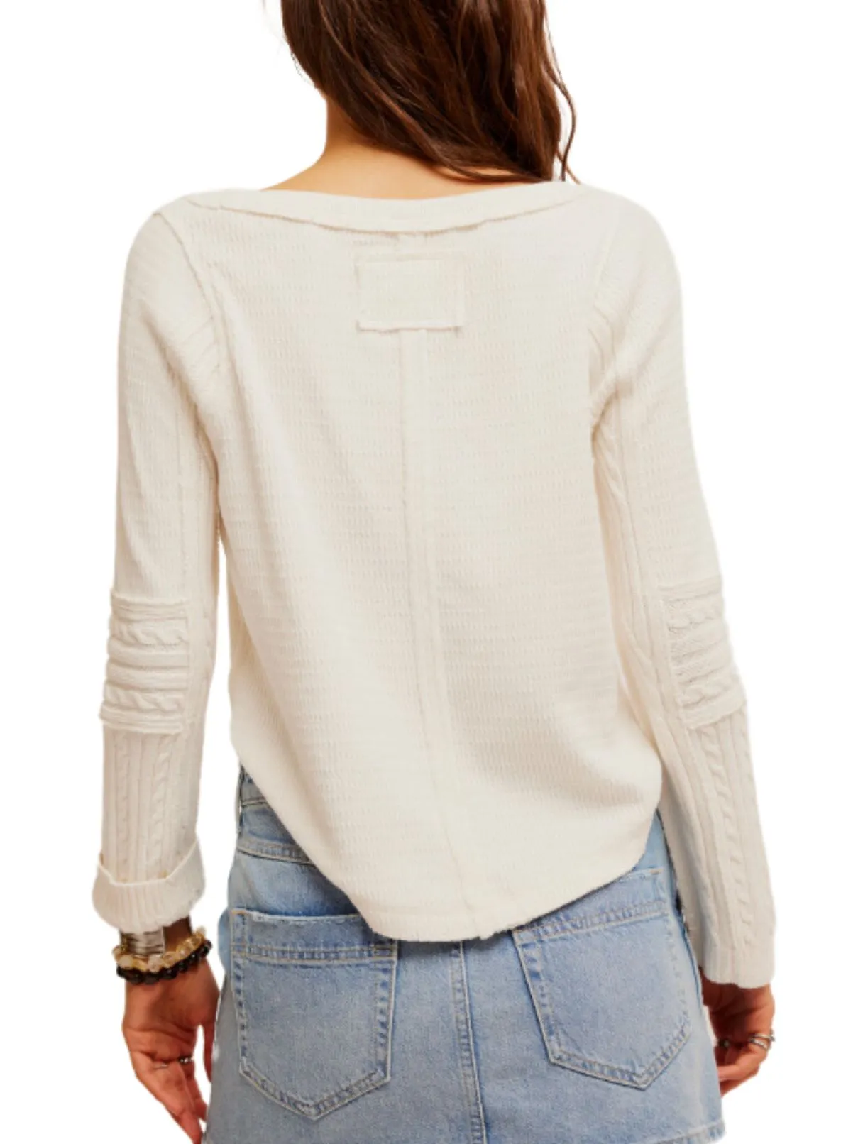 Free People Swinging Cable Cuff Sweater in Ivory