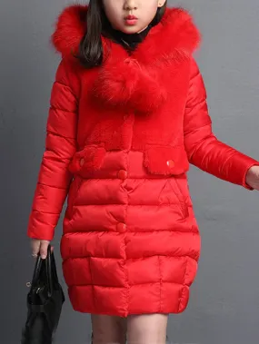 Girls Tres Chic Faux Fur Collared Winter Jacket