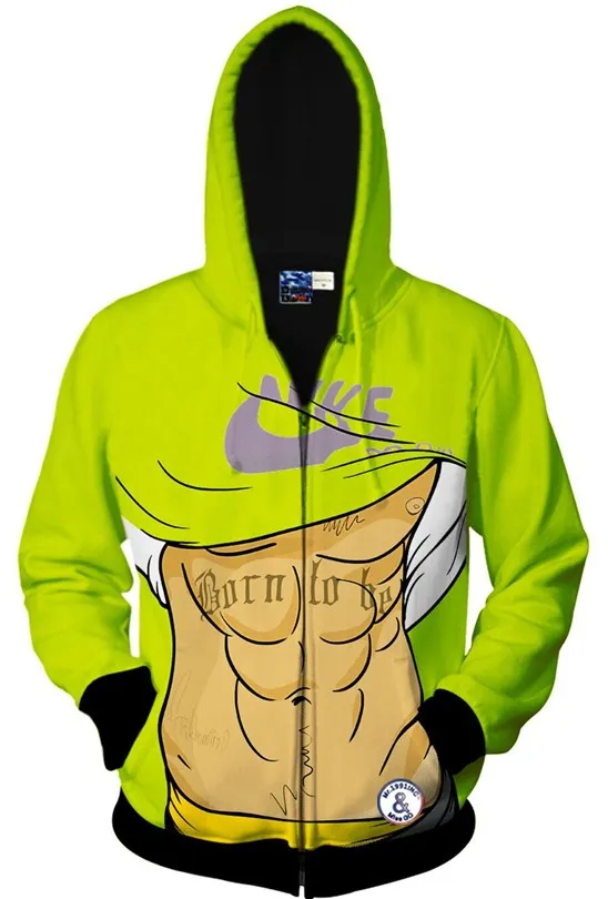 Green Six Pack Muscular Belly Long Sleeves Mens Jacket Winter Hooded Hoodies