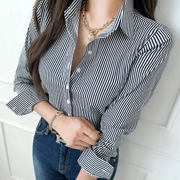 gumzzi  |Stripes Casual Style Long Sleeves Cotton Office Style