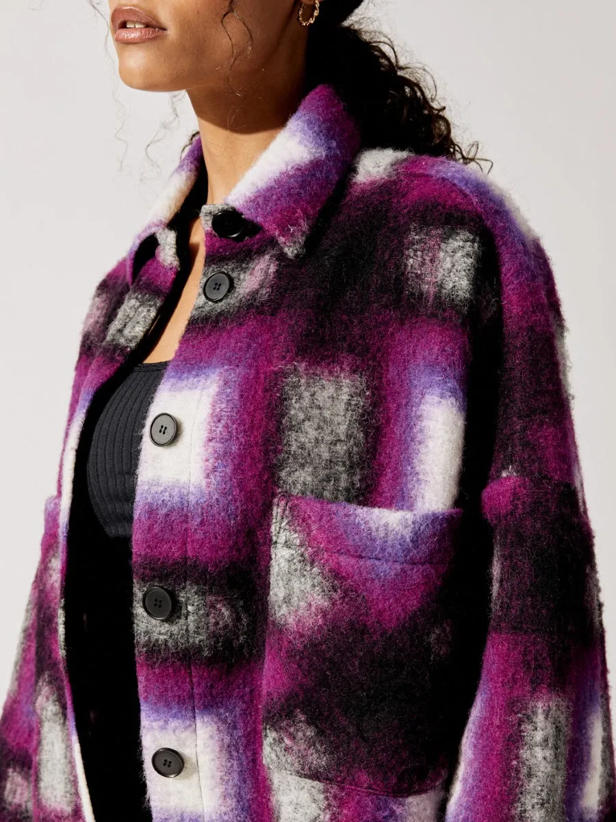 Harwel Plaid Shirt Jacket - Natural White-Purple