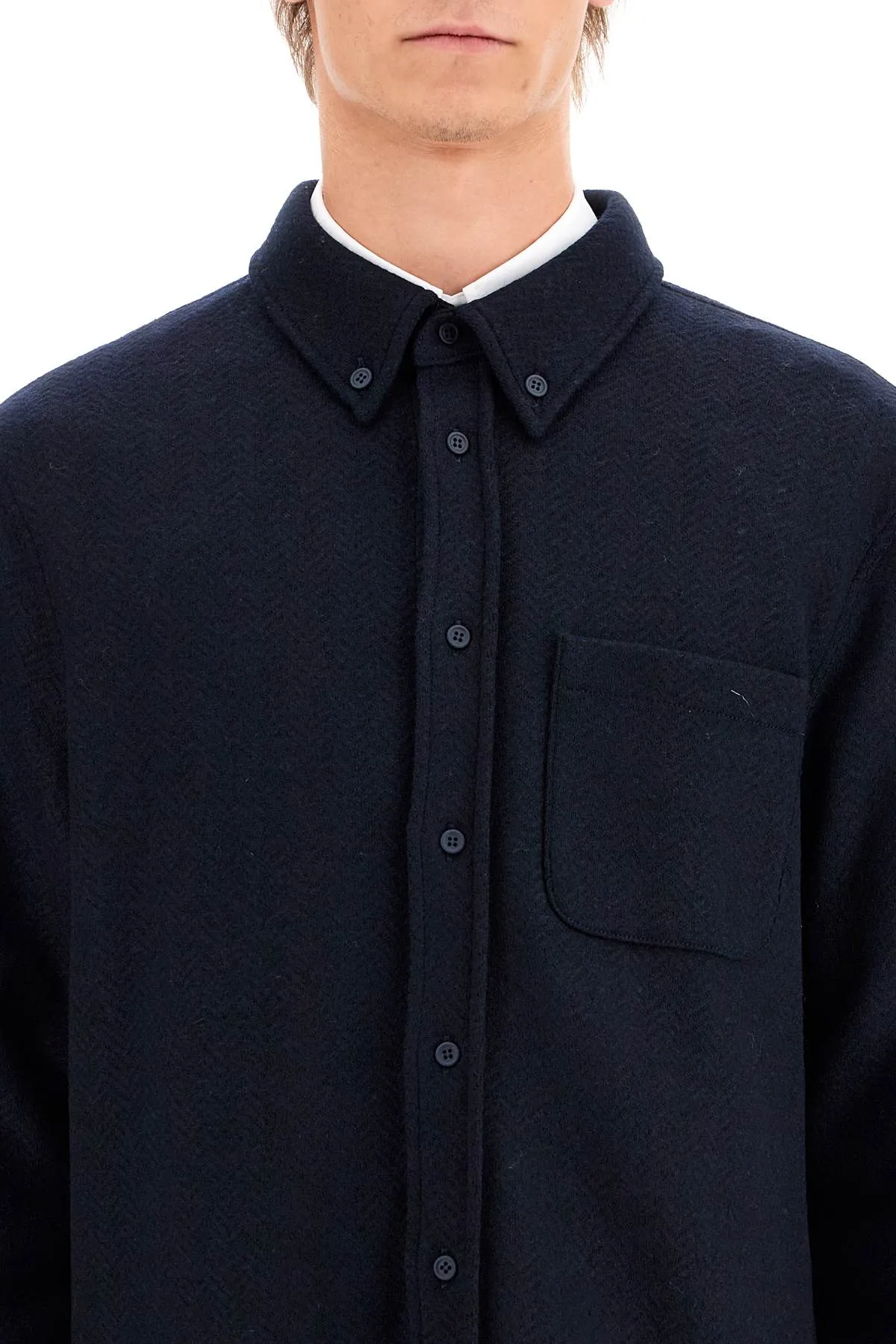 herringbone wool blend overshirt