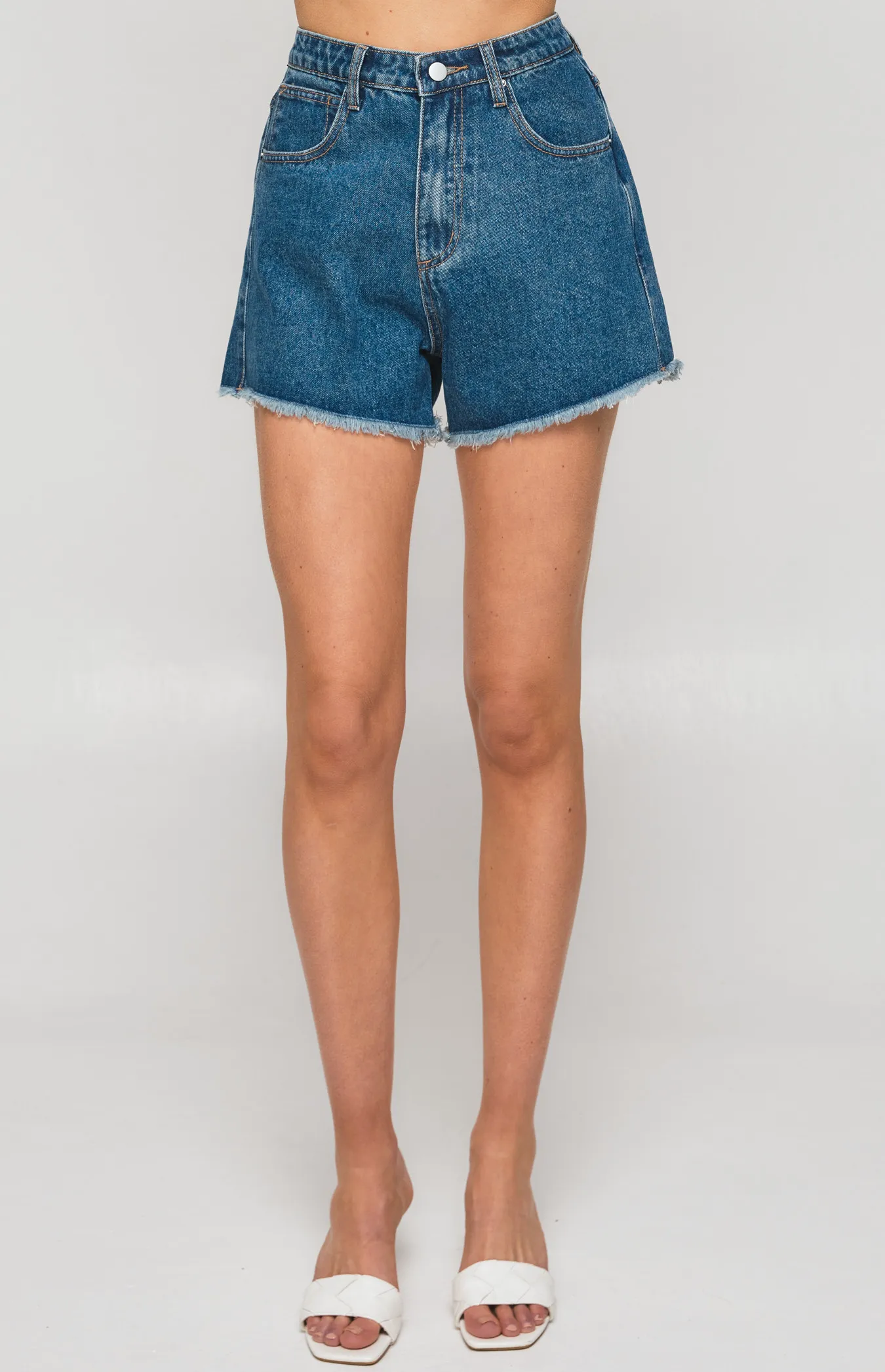 High Waisted Raw Edge Denim Shorts (SDM127)