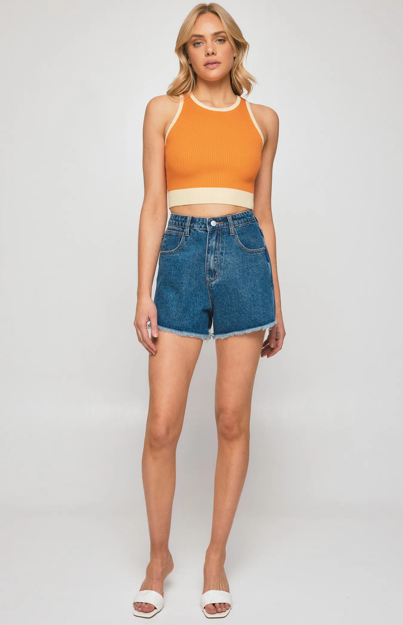 High Waisted Raw Edge Denim Shorts (SDM127)