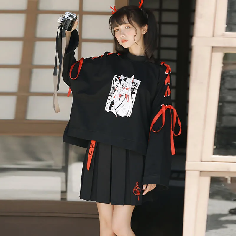 JAPANESE COMIC FOX SWEATSHIRT+SKIRT BY21217