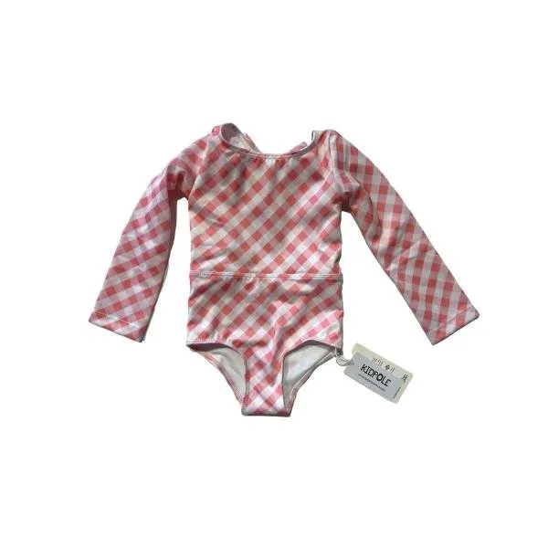 Kidpole Girls One-Piece Gingham Pink Rashguard