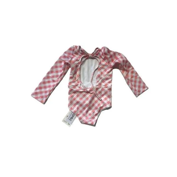 Kidpole Girls One-Piece Gingham Pink Rashguard