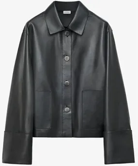 Loewe Womens Black Turn Up collared leather jacket