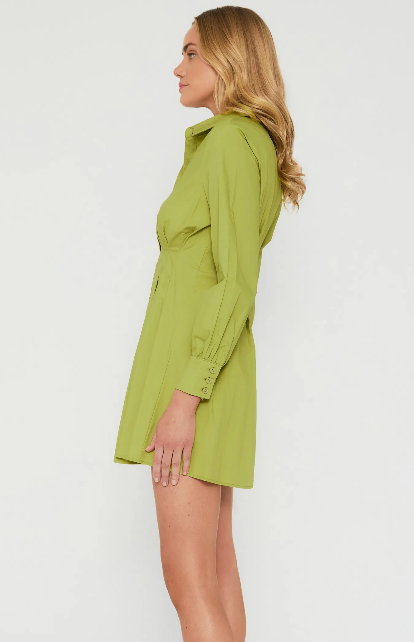 Long Sleeve Shirt Dress with Pleated Waist Details (WDR558A)