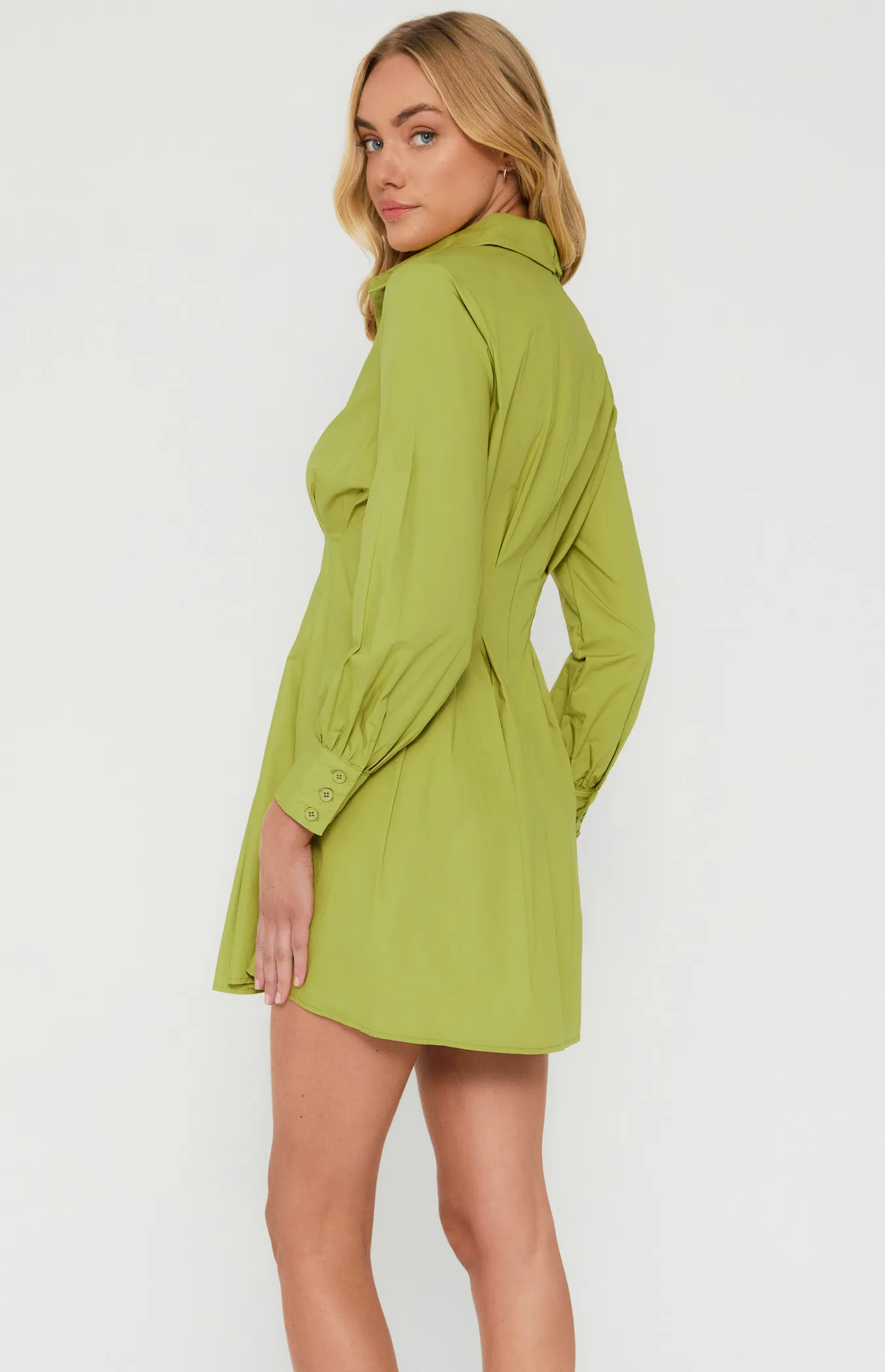 Long Sleeve Shirt Dress with Pleated Waist Details (WDR558A)