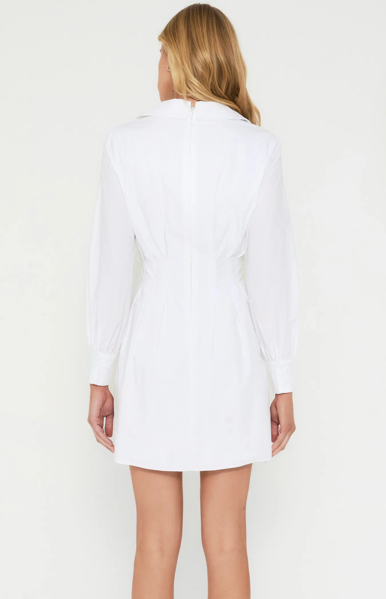 Long Sleeve Shirt Dress with Pleated Waist Details (WDR558A)