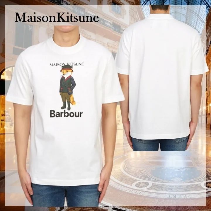 MAISON KITSUNE  |U-Neck Plain Other Animal Patterns Cotton Short Sleeves