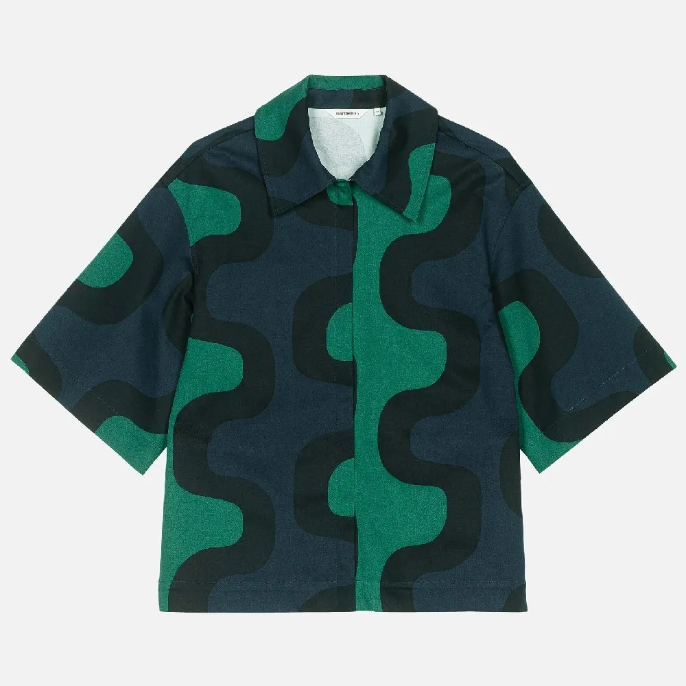 marimekko  |Casual Style Cotton Short Sleeves Office Style Elegant Style