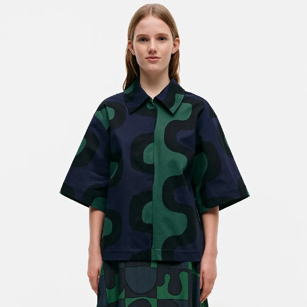 marimekko  |Casual Style Cotton Short Sleeves Office Style Elegant Style