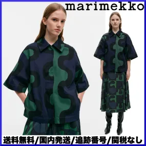 marimekko  |Casual Style Cotton Short Sleeves Office Style Elegant Style